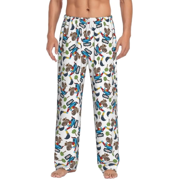 Logiee Funny Excavator Print Pajama Pants for Men,Men’s Pajama Bottoms,Mens PJ Pants with Pockets & Button Fly-XX-Large