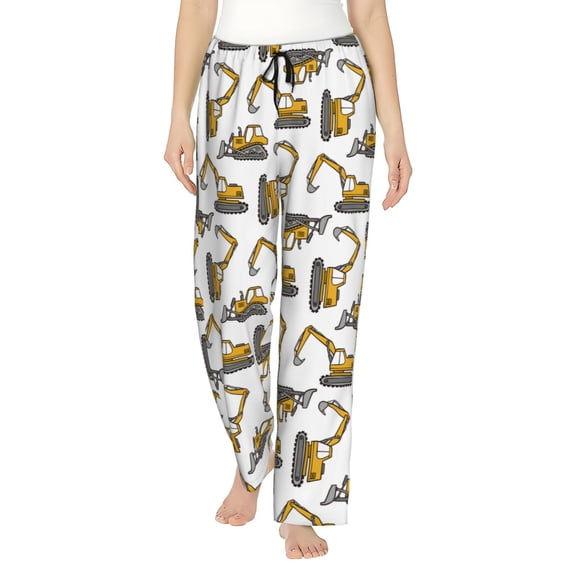 Logiee Funny Excavator Print Women Pajama Pants,Comfy Pj Bottom with Pockets & Drawstring,Stretch Casual Sleepwear-Medium