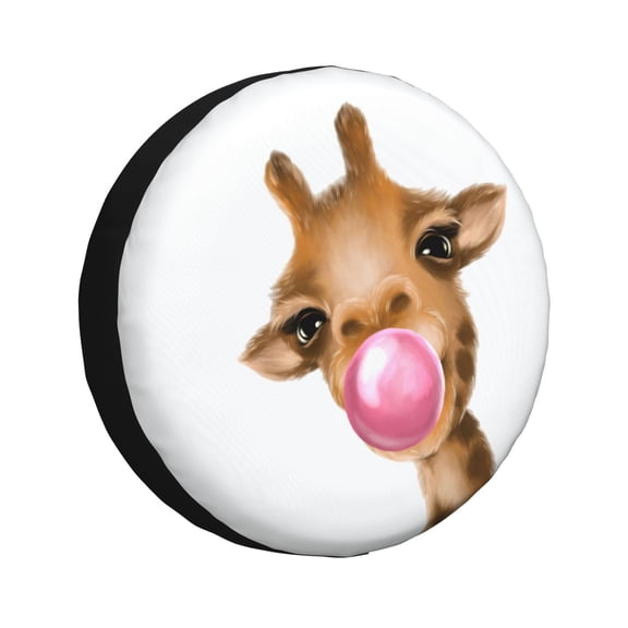 Logiee Funny Giraffe Blowing Bubble Print Spare Tire Cover, Universal Wheel Protectors,Waterproof Dust-Proof UV Sun Wheel Tire Cover,Fit for SUV, RV, Travel Trailer, Truck-14 inch
