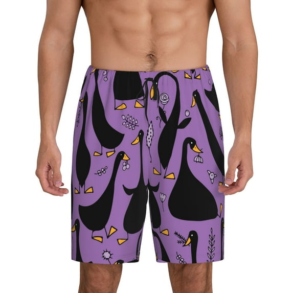 Logiee Funny Goose Print Men's Pajama Shorts with Drawstring & Pockets,Sleep Shorts for Men,Sleepwear Bottoms,Elastic Waistband Loungewear-XX-Large