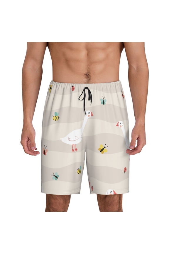 Funny Goose1 Print Men's Pajama Shorts with Drawstring & Pockets,Sleep Shorts for Men,Sleepwear Bottoms,Elastic Waistband Loungewear-Small