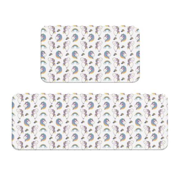 Logiee Funny Kawaii Unicorns Dancing Print Kitchen Mats for Floor Sets of 2,Waterproof Kitchen Rugs,Non Slip Comfort Standing Mat Rug for Home,Runner,Sink,Office,Laundry