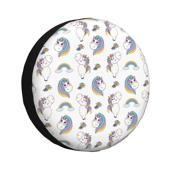 Logiee Funny Kawaii Unicorns Dancing Print Spare Tire Cover, Universal Wheel Protectors,Waterproof Dust-Proof UV Sun Wheel Tire Cover,Fit for SUV, RV, Travel Trailer, Truck-14 inch