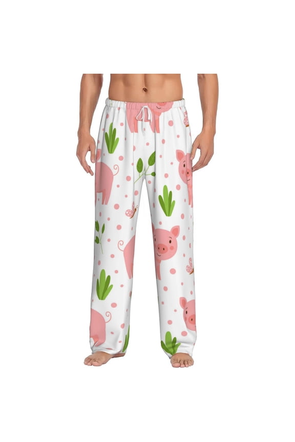 Funny Little Pigs Print Pajama Pants for Men,Men’s Pajama Bottoms,Mens PJ Pants with Pockets & Button Fly-Large