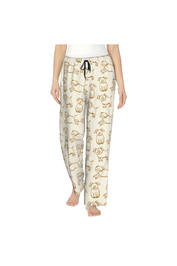 Funny Pigs Print Women Pajama Pants,Comfy Pj Bottom with Pockets & Drawstring,Stretch Casual Sleepwear-Large