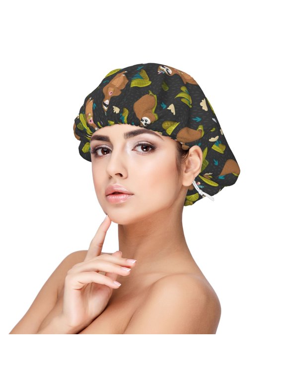 Funny Sloths In The Forest Print Silk Bonnet Satin Bonnet for Sleeping Women and Men,Double Layer Hair Bonnet for Curly Braids Hair