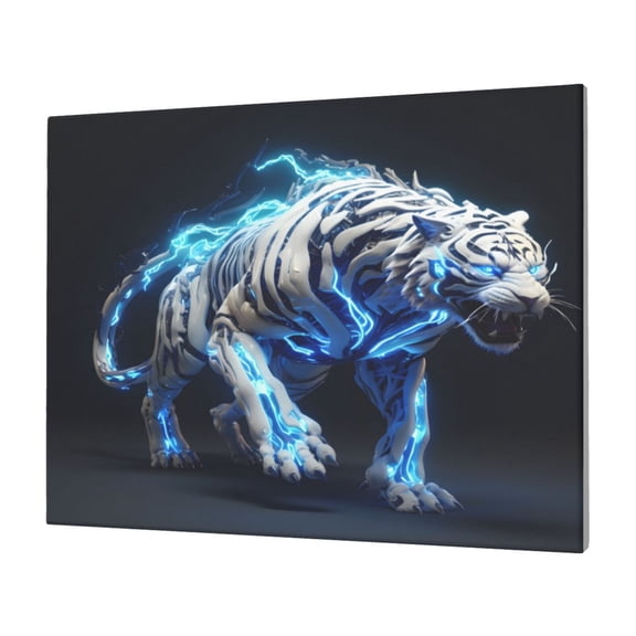 Logiee Futuristic Blue Light White Tiger Print Canvas Wall Art,Canvas Picture Prints with Frame, Wall Art Decorative,Canvas Decorative,Suitable for Living Room Bedroom Office Room 30x40