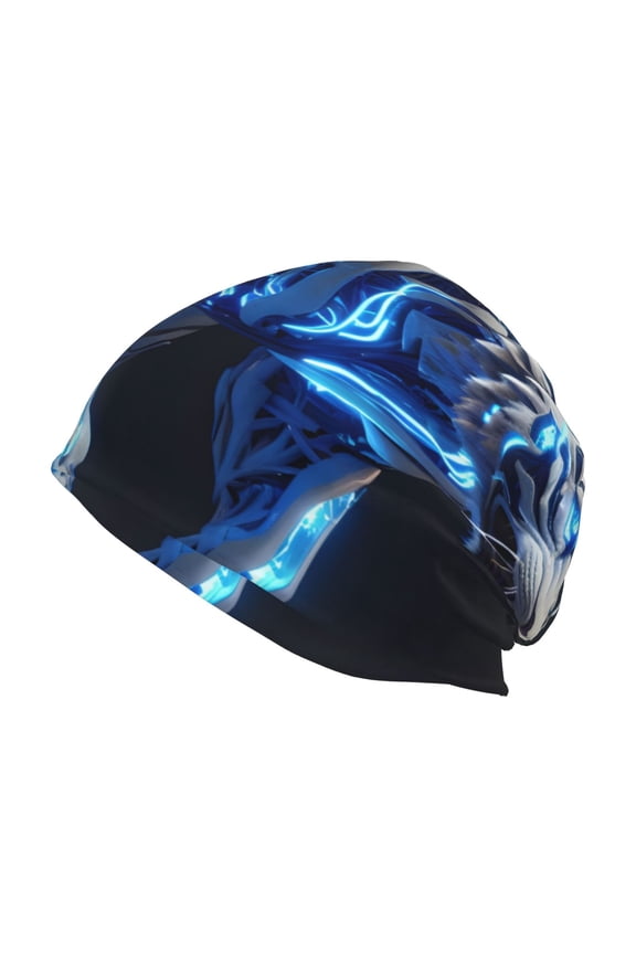 Futuristic Blue Light White Tiger Print Unisex Knit Beanie for Men Women Winter Hat,Beanies Skull Caps