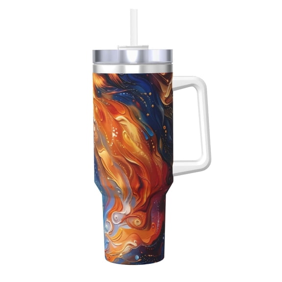 Logiee Galactic Dog Swirls Art Print 40OZ Ice Bully Cup with Handle and Straw, Double Wall Stainless Steel Tumbler,Travel Coffee Cup with Lid, Summer Insulation and Cooling Cup