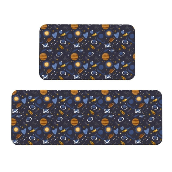 Logiee Galaxy Print Kitchen Mats for Floor Sets of 2,Waterproof Kitchen Rugs,Non Slip Comfort Standing Mat Rug for Home,Runner,Sink,Office,Laundry