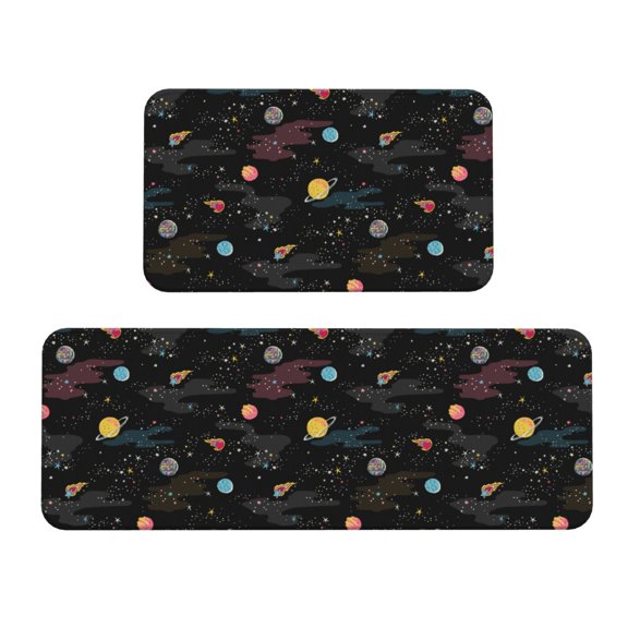 Logiee Galaxy Print Kitchen Mats for Floor Sets of 2,Waterproof Kitchen Rugs,Non Slip Comfort Standing Mat Rug for Home,Runner,Sink,Office,Laundry