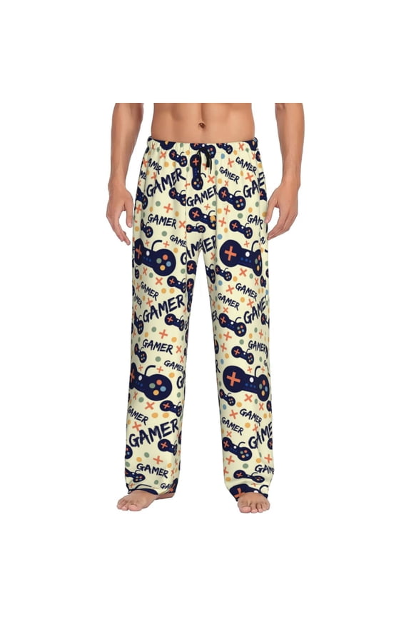 Game Controller Print Pajama Pants for Men,Men’s Pajama Bottoms,Mens PJ Pants with Pockets & Button Fly-Medium