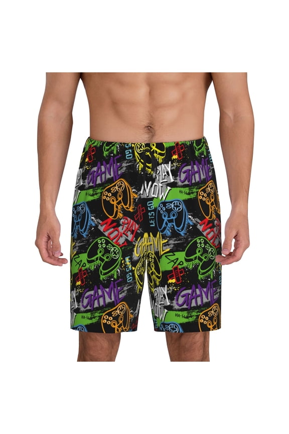 Game Joysticks Print Men's Pajama Shorts with Drawstring & Pockets,Sleep Shorts for Men,Sleepwear Bottoms,Elastic Waistband Loungewear-4X-Large
