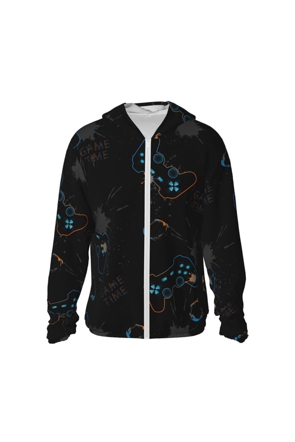 Game Time Print Men's Women Light Jacket Full Zip Sun Protection Hoodie Long Sleeve Sun Shirts for Men Hiking Fishing Zip Pockets-Medium