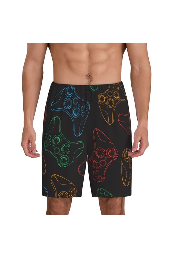 Gamepad Joystick Game Print Men's Pajama Shorts with Drawstring & Pockets,Sleep Shorts for Men,Sleepwear Bottoms,Elastic Waistband Loungewear-Small