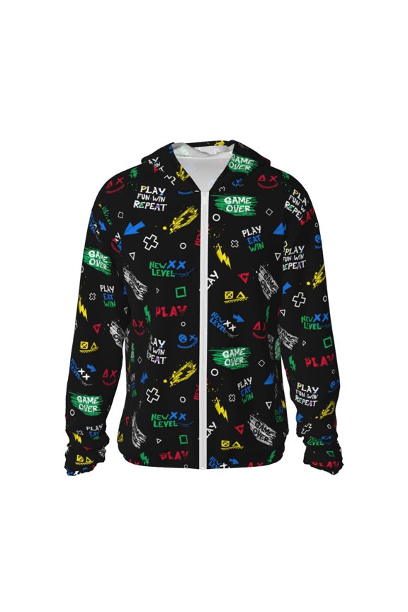 Gamepads Print Men's Women Light Jacket Full Zip Sun Protection Hoodie Long Sleeve Sun Shirts for Men Hiking Fishing Zip Pockets-Large