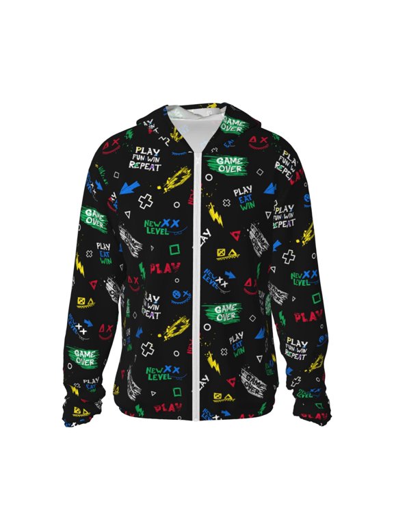 Gamepads Print Men's Women Light Jacket Full Zip Sun Protection Hoodie Long Sleeve Sun Shirts for Men Hiking Fishing Zip Pockets-Medium