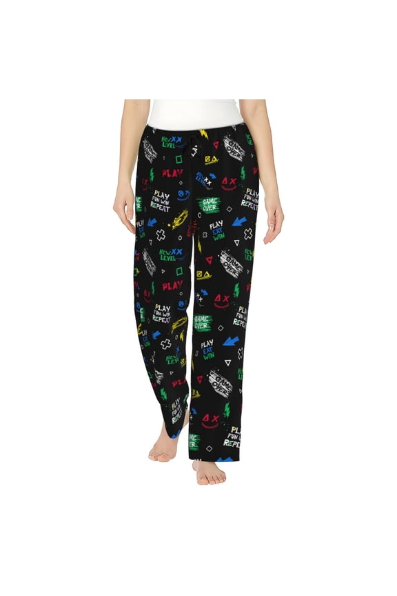 Gamepads Print Women Pajama Pants,Comfy Pj Bottom with Pockets & Drawstring,Stretch Casual Sleepwear-Small
