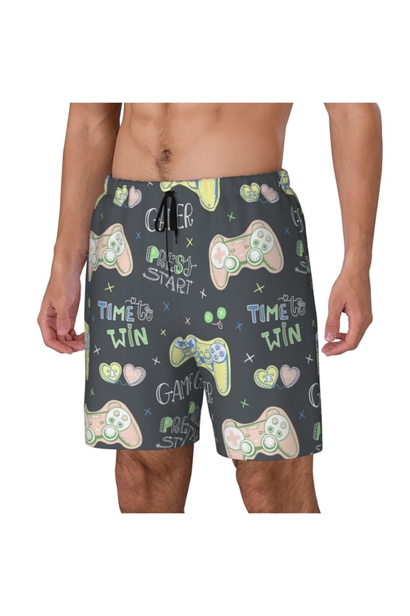 Gamers Print Men's Swim Trunk,Quick Dry Board Shorts ,Men's Swim Trunks with Compression Liner, Bathing Suits with Pockets-Small