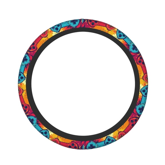 Logiee Gaming Print Breathable Elastic Steering Wheel Cover, Non-Slip Stretch Steering Wheel Protector,Universal 15 Inch Fit Auto, Suvs, Truck