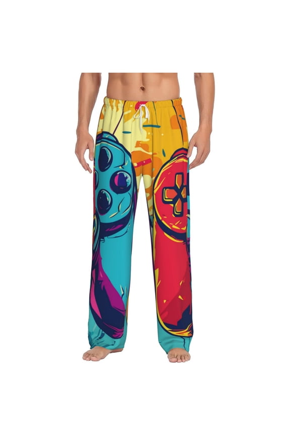 Gaming Print Pajama Pants for Men,Men’s Pajama Bottoms,Mens PJ Pants with Pockets & Button Fly-Large