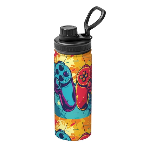 Logiee Gaming Print Water Bottle,18oz Sports Insulated Kettle for Cycling Gym Basketball Outdoor, Suitable as a Present
