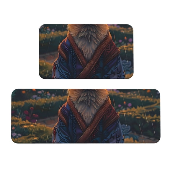 Logiee Garden Meditating Weasel Print Kitchen Mats for Floor Sets of 2,Waterproof Kitchen Rugs,Non Slip Comfort Standing Mat Rug for Home,Runner,Sink,Office,Laundry