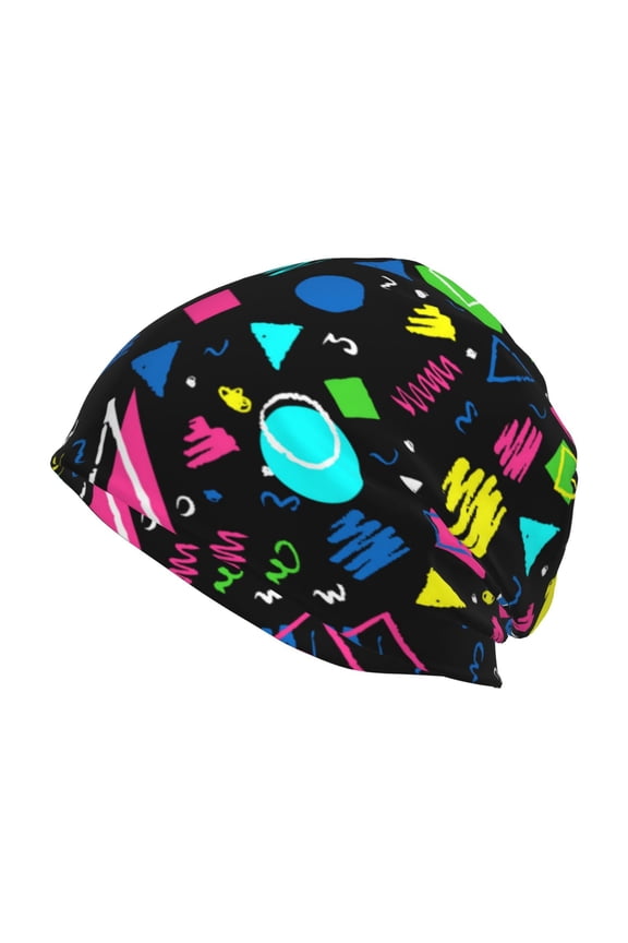 Geometric 1980s Styled Print Unisex Knit Beanie for Men Women Winter Hat,Beanies Skull Caps