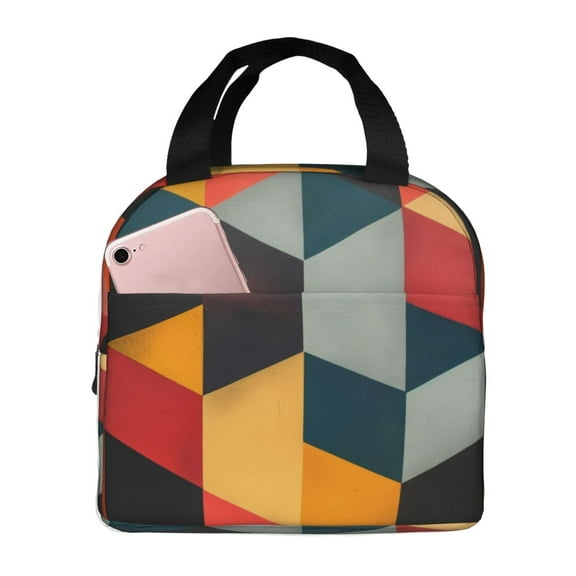 Logiee Geometric Cube Pattern Art Print Lunch Bag,Lunch Box for Women Men,Insulated Reusable Lunch Box for Adult,Lunch Tote Bag,Lunch Container for Office Work Picnic Beach or Travel