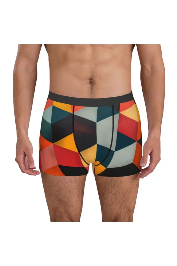 Geometric Cube Pattern Art Print Mens Boxer Briefs,Boxer Briefs for Men,Breathable Stretch Underwear,Boys Boxer Briefs-Large