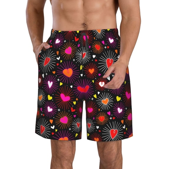 Logiee Geometric Hearts Print Mens Swim Trunks Quick Dry Board Shorts,Breathable Hawaii Beach Shorts Swimwear Bathing Suits-X-Large