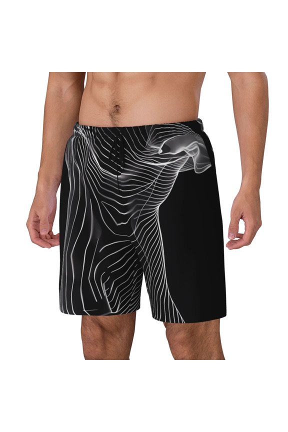 Geometric Lines Dog Art Print Men's Swim Trunk,Quick Dry Board Shorts ,Men's Swim Trunks with Compression Liner, Bathing Suits with Pockets-Large