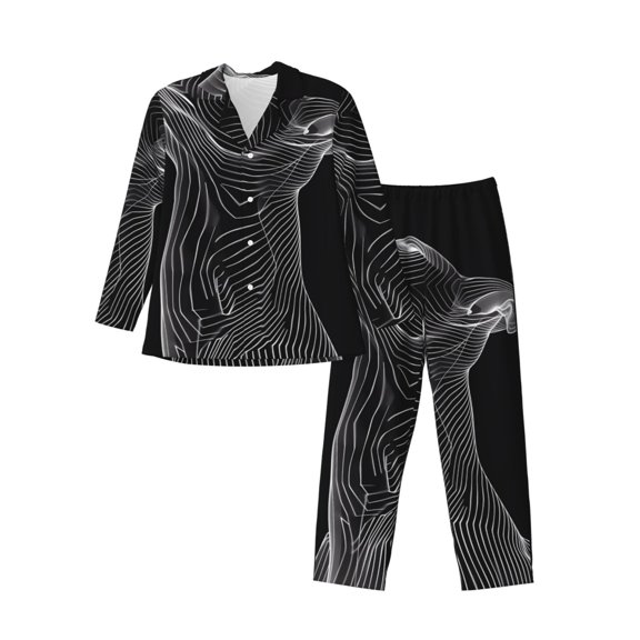 Logiee Geometric Lines Dog Art Print Mens Long Sleeve Pajama Set,Notched Collar Pajamas for Men, Men's Sleepwear,Mens Sleepwear with Pockets & Button Down-Large