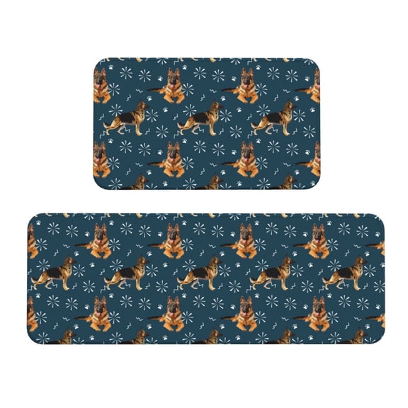 Logiee German Shepherd Dog Print Kitchen Mats for Floor Sets of 2,Waterproof Kitchen Rugs,Non Slip Comfort Standing Mat Rug for Home,Runner,Sink,Office,Laundry