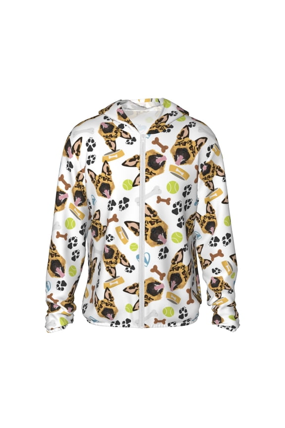 German Shepherd Dog Print Men's Women Light Jacket Full Zip Sun Protection Hoodie Long Sleeve Sun Shirts for Men Hiking Fishing Zip Pockets-