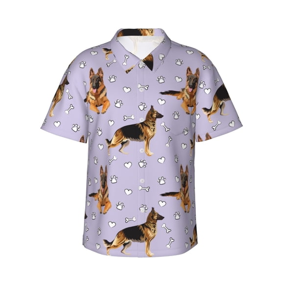 Logiee German Shepherd Dog Print Mens Hawaiian Shirts,Loose-Fit Short Sleeve Button Down Tropical Aloha Beach Shirt,Summer Vacation Wedding Tops,Small