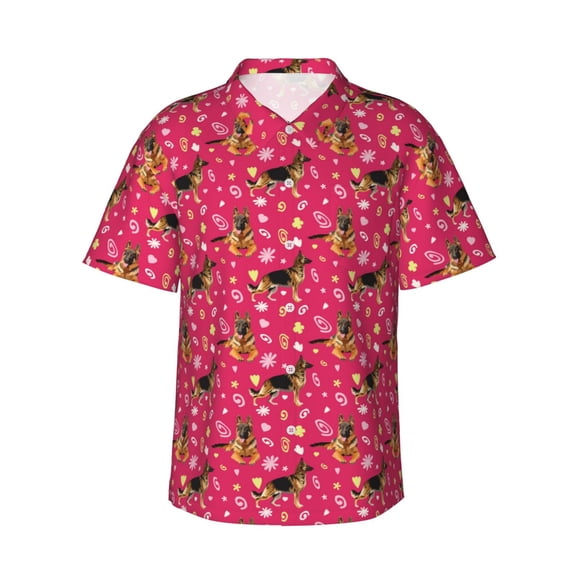 Logiee German Shepherd Dog Print Mens Hawaiian Shirts,Loose-Fit Short Sleeve Button Down Tropical Aloha Beach Shirt,Summer Vacation Wedding Tops,Small