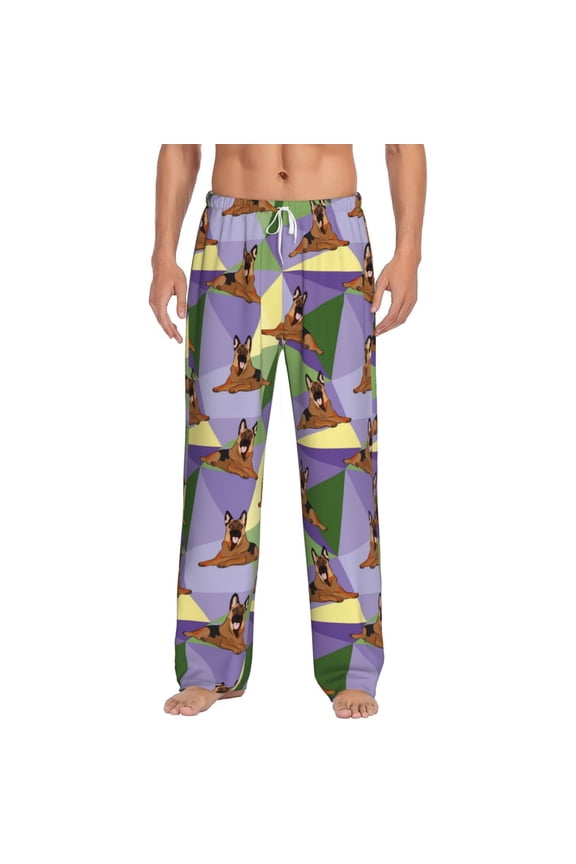 German Shepherd Dog Print Pajama Pants for Men,Men’s Pajama Bottoms,Mens PJ Pants with Pockets & Button Fly-Large