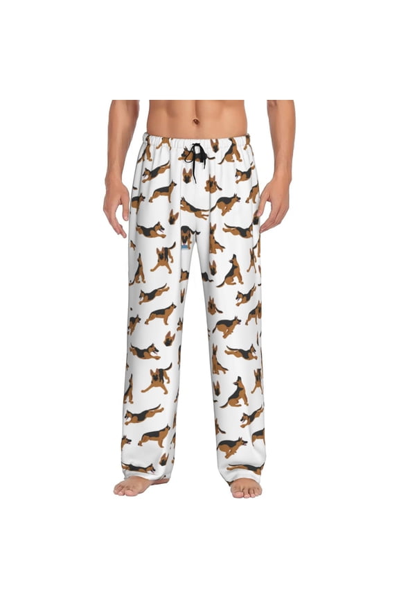 German Shepherd Dog Print Pajama Pants for Men,Men’s Pajama Bottoms,Mens PJ Pants with Pockets & Button Fly-Small