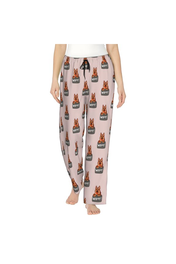 German Shepherd Dog Print Women Pajama Pants,Comfy Pj Bottom with Pockets & Drawstring,Stretch Casual Sleepwear-Large