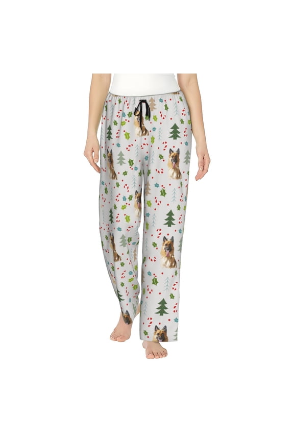 German Shepherd Dog Print Women Pajama Pants,Comfy Pj Bottom with Pockets & Drawstring,Stretch Casual Sleepwear-Medium