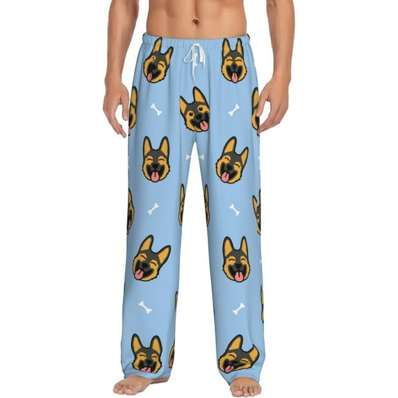 Logiee German Shepherd Puppy Print Pajama Pants for Men,Men’s Pajama Bottoms,Mens PJ Pants with Pockets & Button Fly-Medium