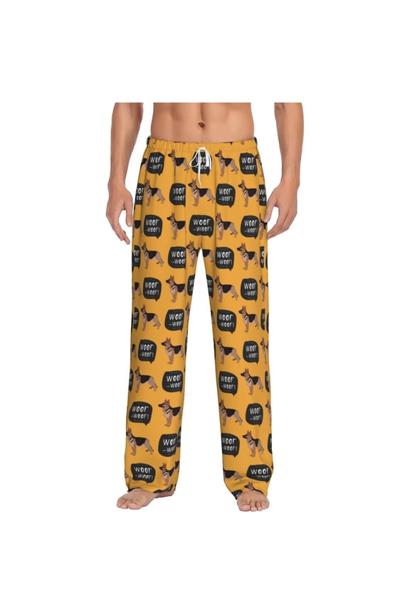 German Shepherd Woof Print Pajama Pants for Men,Men’s Pajama Bottoms,Mens PJ Pants with Pockets & Button Fly-Large