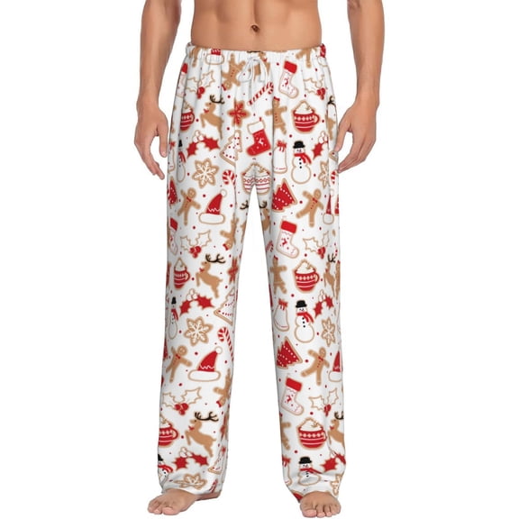 Logiee Gingerbread Holiday Sweets Print Pajama Pants for Men,Men’s Pajama Bottoms,Mens PJ Pants with Pockets & Button Fly-Small