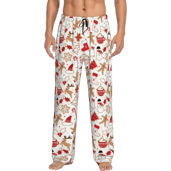 Logiee Gingerbread Holiday Sweets Print Pajama Pants for Men,Men’s Pajama Bottoms,Mens PJ Pants with Pockets & Button Fly-Small