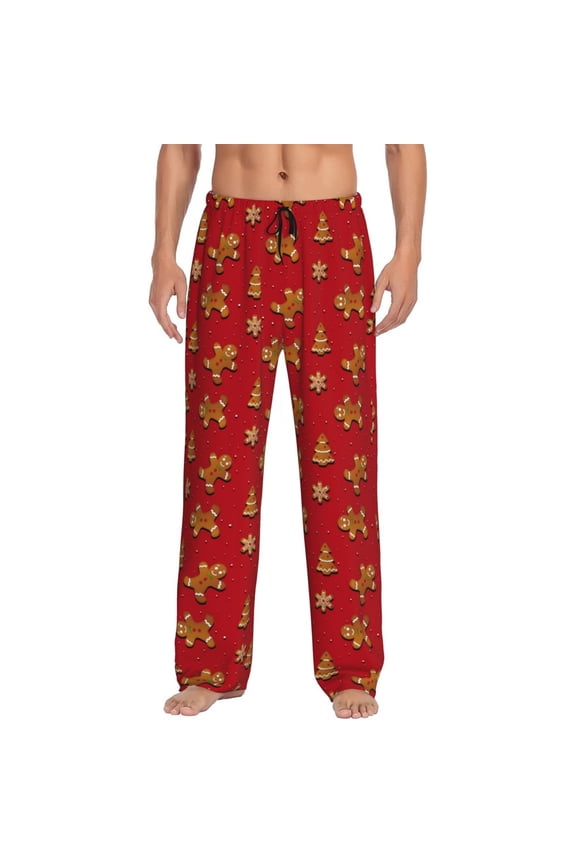 Gingerbread Man Print Pajama Pants for Men,Men’s Pajama Bottoms,Mens PJ Pants with Pockets & Button Fly-Medium