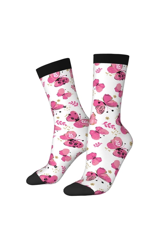 Girl Butterfly Print Adult Socks for Men & Women,Calf Socks, Ankle Socks,Boots Socks,Breathable Casual Sock,Unisex Crew Socks