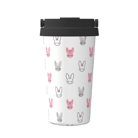 Logiee Girl Rabbit Print Stainless Steel Coffee Tumbler, Travel Coffee Mug, Insulated Coffee Mug with Lid, Spill Proof Coffee Cup, Portable Thermal Mug