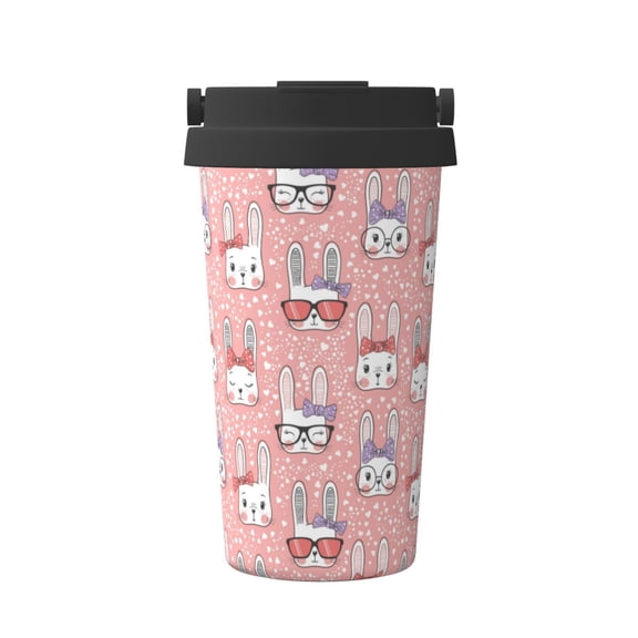 Logiee Girl Rabbit Print Stainless Steel Coffee Tumbler, Travel Coffee Mug, Insulated Coffee Mug with Lid, Spill Proof Coffee Cup, Portable Thermal Mug