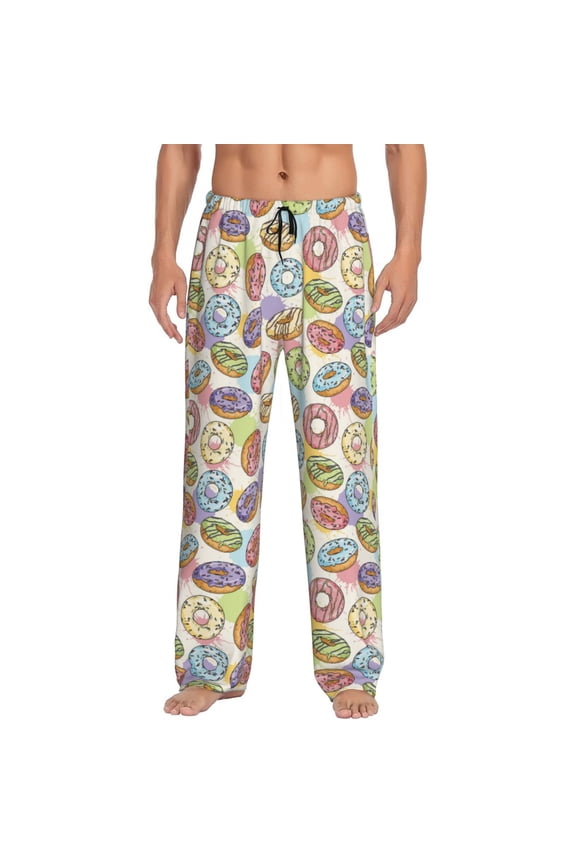 Glazed Donuts Print Pajama Pants for Men,Men’s Pajama Bottoms,Mens PJ Pants with Pockets & Button Fly-Small